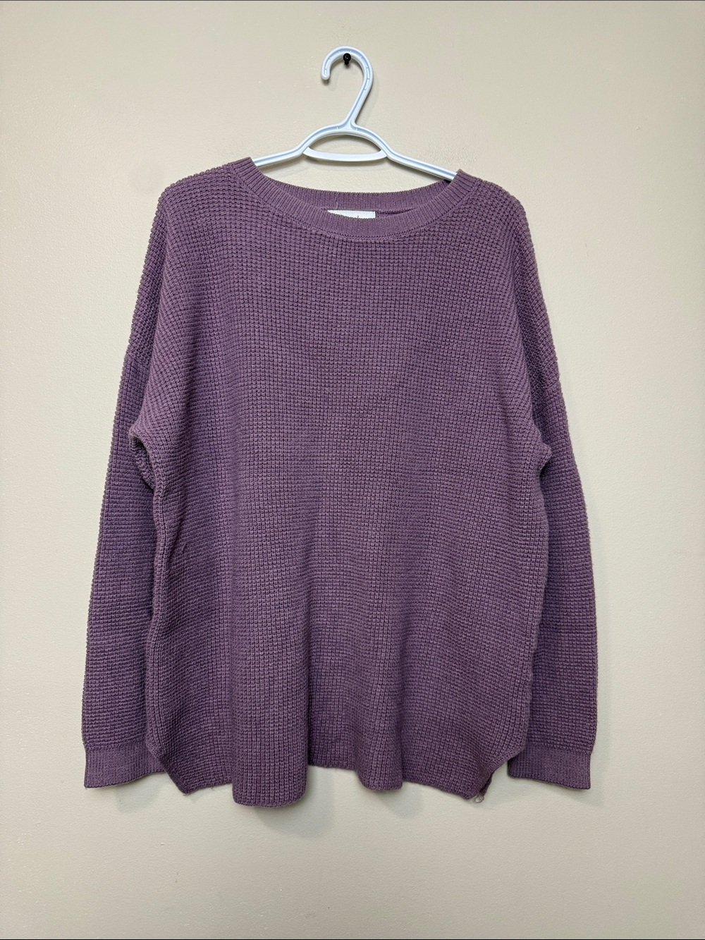 Kersh Lavender Waffle-Knit Crewneck Merino Wool blend Sweater size XXL